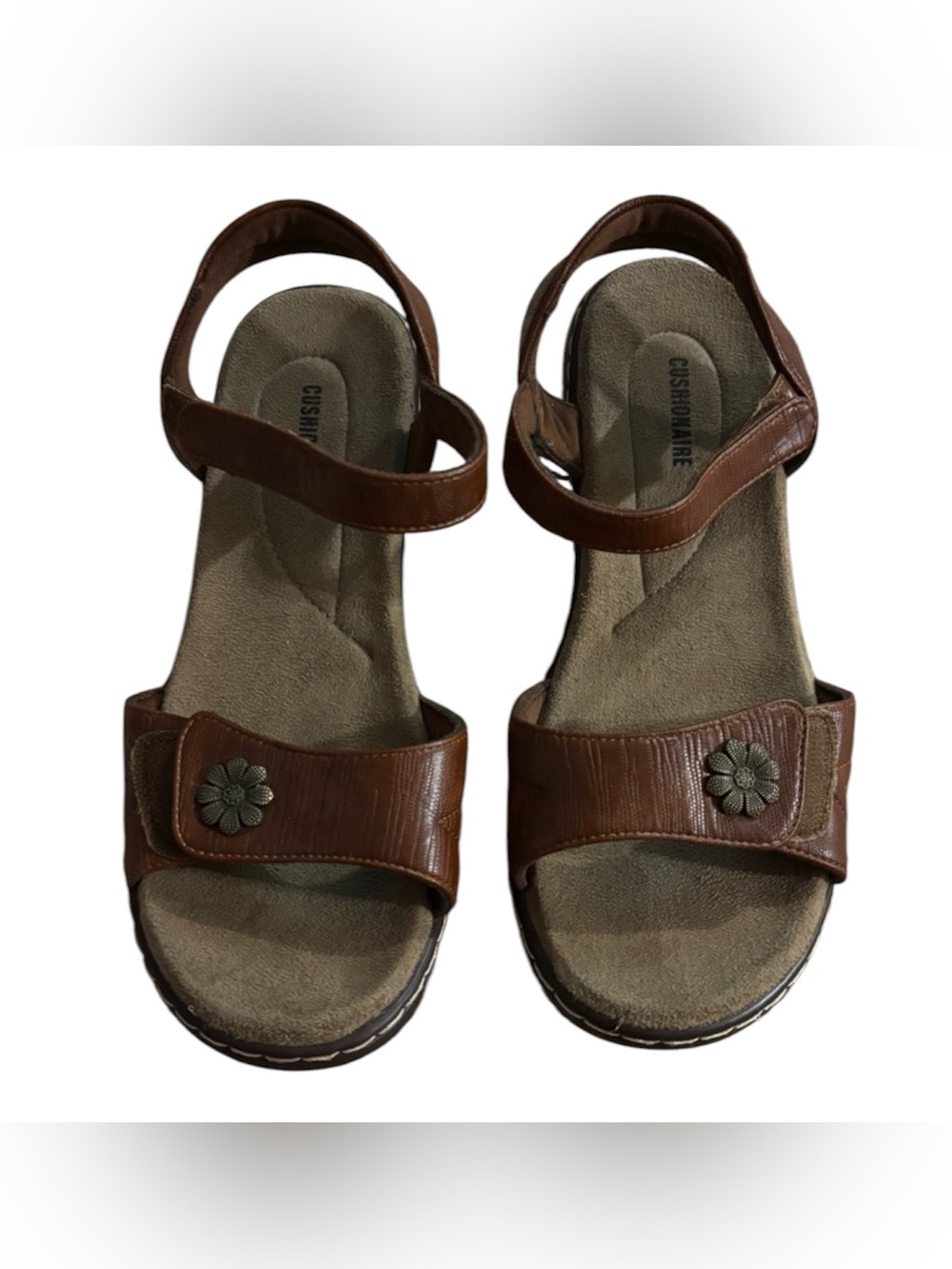 Cushionaire Brown Adjustable Flower-Accent Sandals